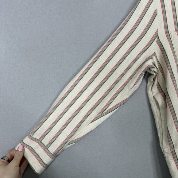 Madewell Womens Top Large Cream Flannel Sunday Shirt in Claxton Stripe Preppy - Picture 4 of 16
